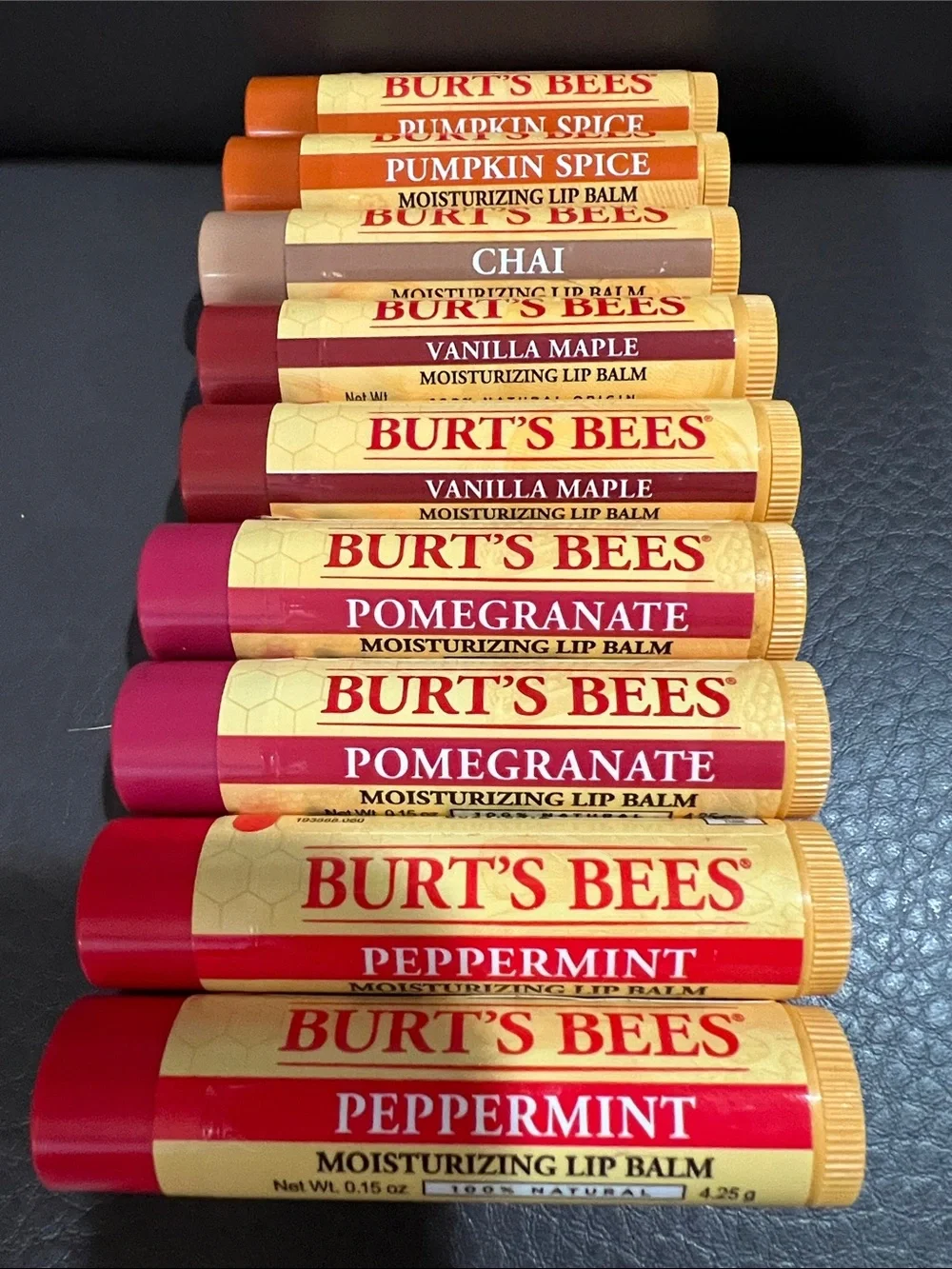 Burt’s bees lot! Sealed! Pumpkin spice, chai, vanilla maple, pomegranate, pmint